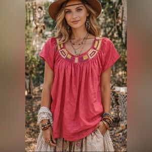 Charter Club Bohemian Beaded Salmon Top